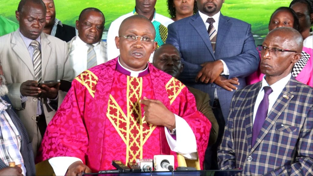 Ekeza Chairman Bishop David Ngari Gakuyo during a past church service at Calvary Chosen Centre Thika.HE Has been sacked by Governor Nyoro over hateful remarks against women leadership in the county.  