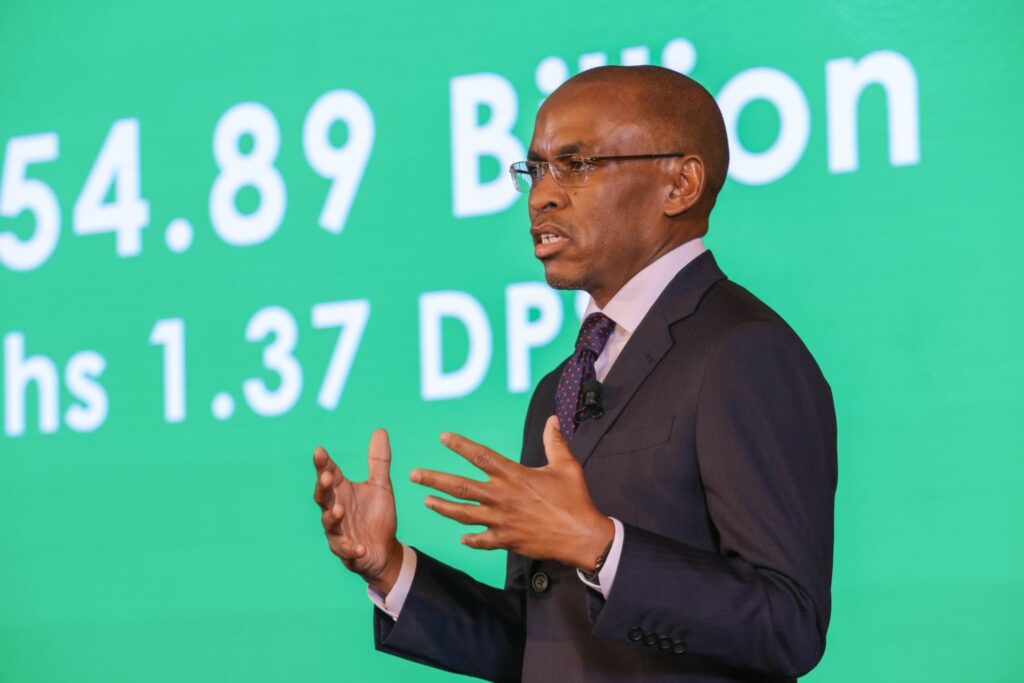 Safaricom CEO Peter Ndegwa during a past conference. the company has been sued for sim-card Swap fraud by one of their customers.