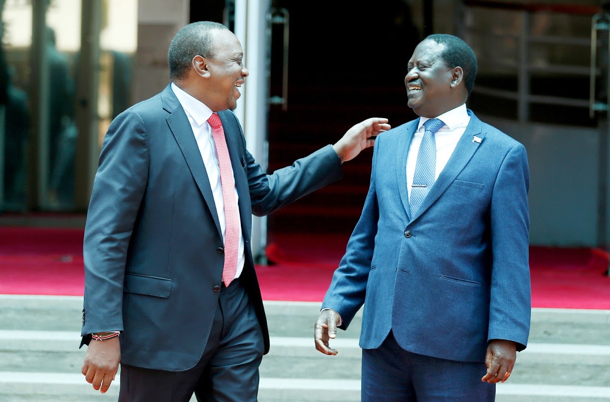 President Uhuru Kenyatta and Opposition leader Raila Odinga, the president is being pushed by Mps allied to him to campaign for Raila Odinga 