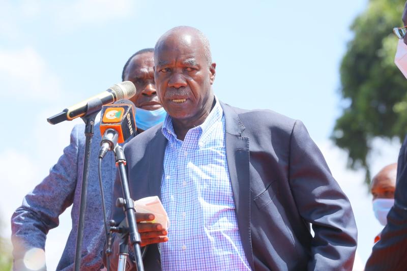 Former West Mugirango MP James Gesami takes oath of office as deputy governor at the Uhuru Gardens in Nyamira Town on August 17, 2021.
