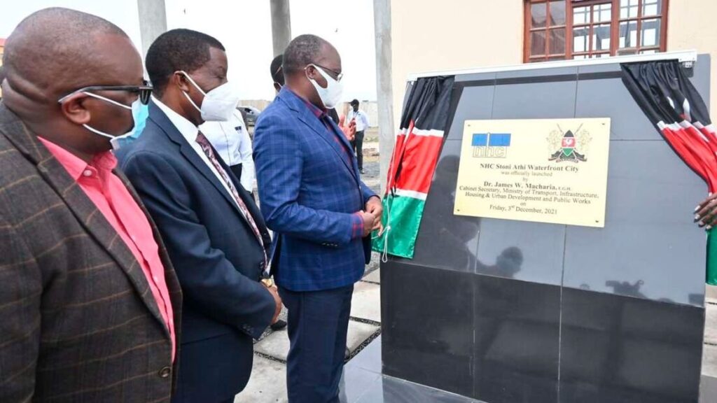 Cabinet secretary james macharia during the launch of stone athi Waterfront city in mavoko. the project will see the construction of 10500 units of affordable housing.