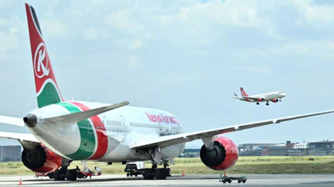 A kenya airways(KQ) AEROPLANE AT jkia in Nairobi. the airline has announced the launch of two new flight routes.