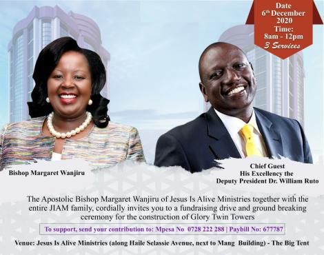 Bishop Wanjiru in a poster in inviting christians for a church fundraising drive. the bishop is vying to become the fourth governor of Nairobi.