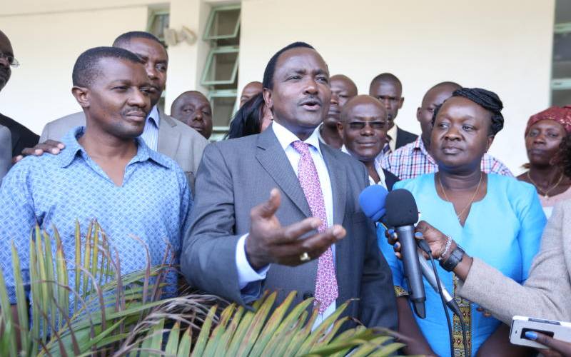 Makueni Senator Dan Maanzo and Wiper Party Leader Klaonzo Musyoka during a past press conference. The wiper boss is being wooed by the Kenya Kwanza Government in a bid to enlist his help in parliament.